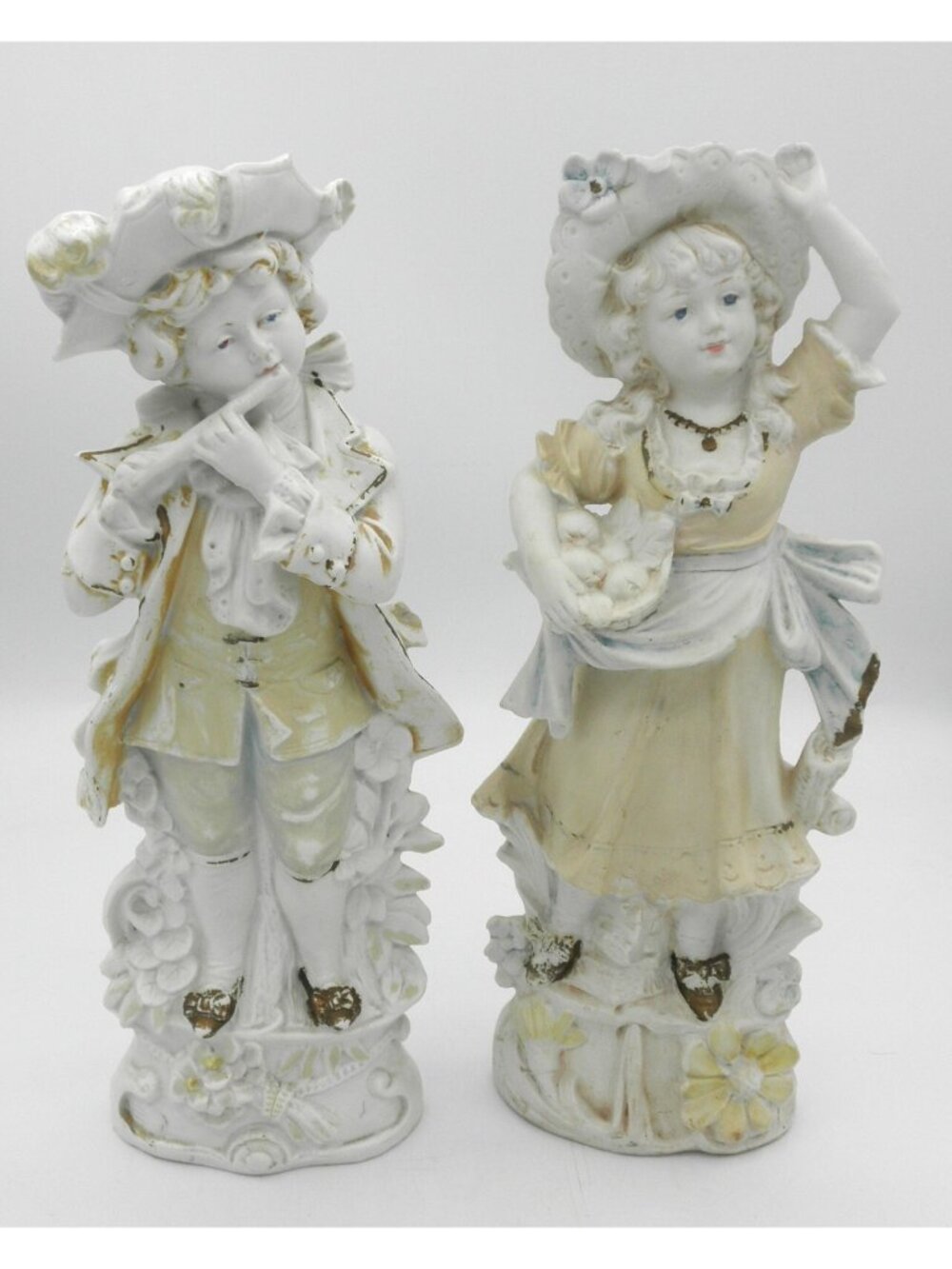 Carl Schneider Bisque Porcelain Figurines Boy Girl in Baroque Clothing 10-3/4 In